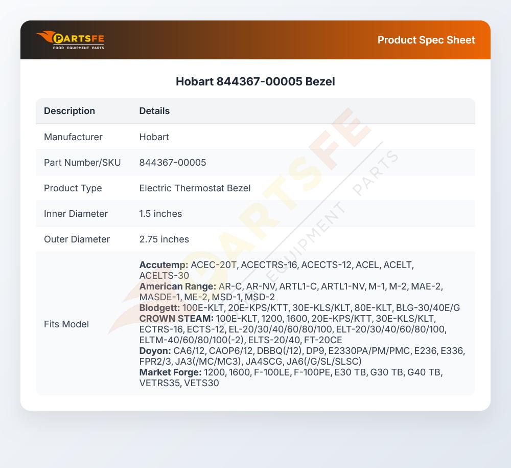 Hobart 844367-00005 Bezel