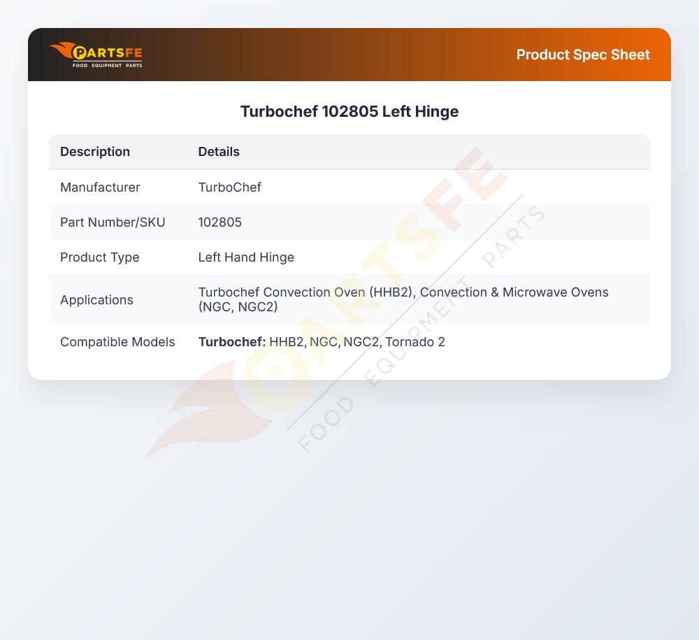 TurboChef 102805 Oven Door Hinge Left Hand