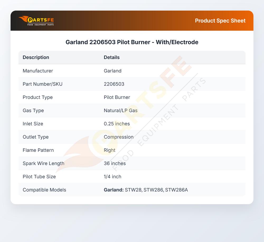 Garland 2206503 Pilot Burner - With/Electrode