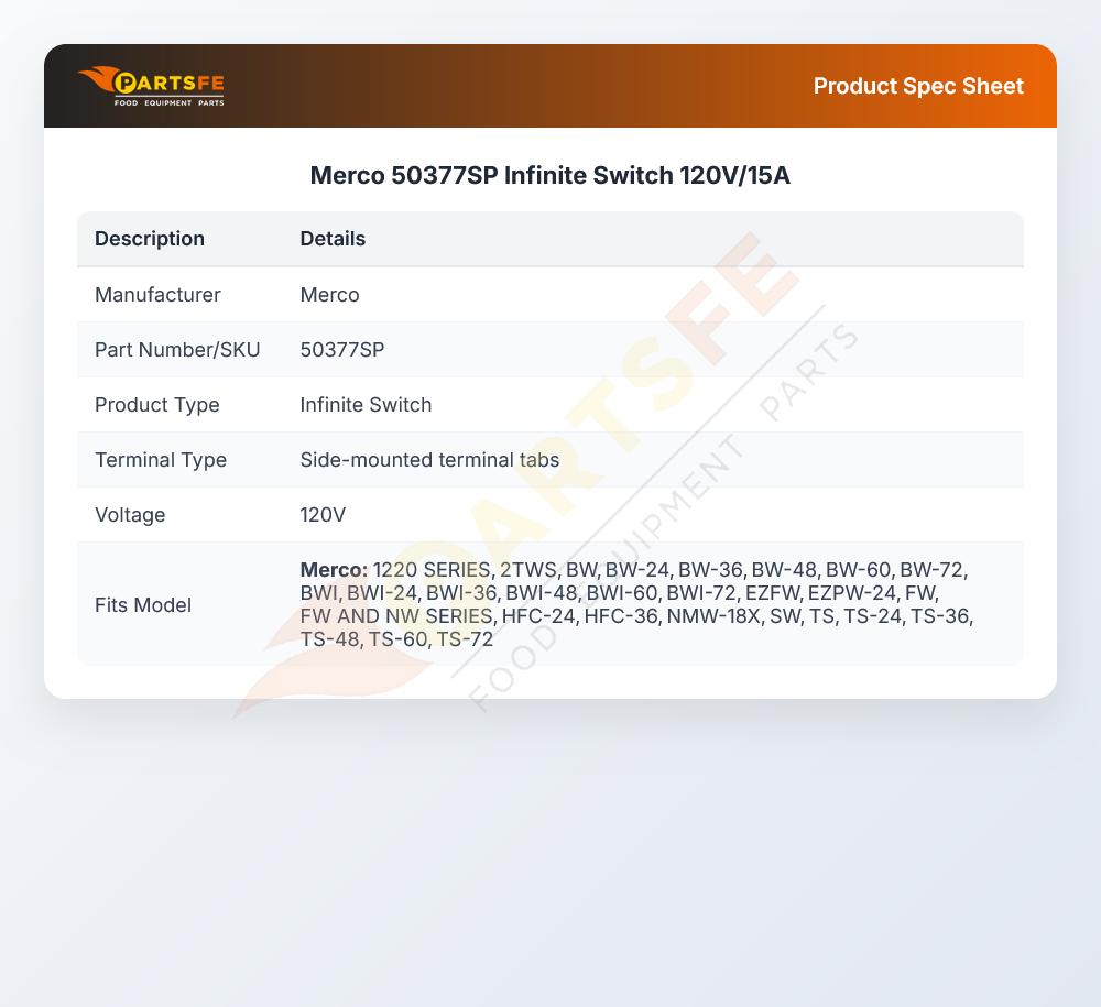 Merco 50377SP Infinite Switch 120V/15A