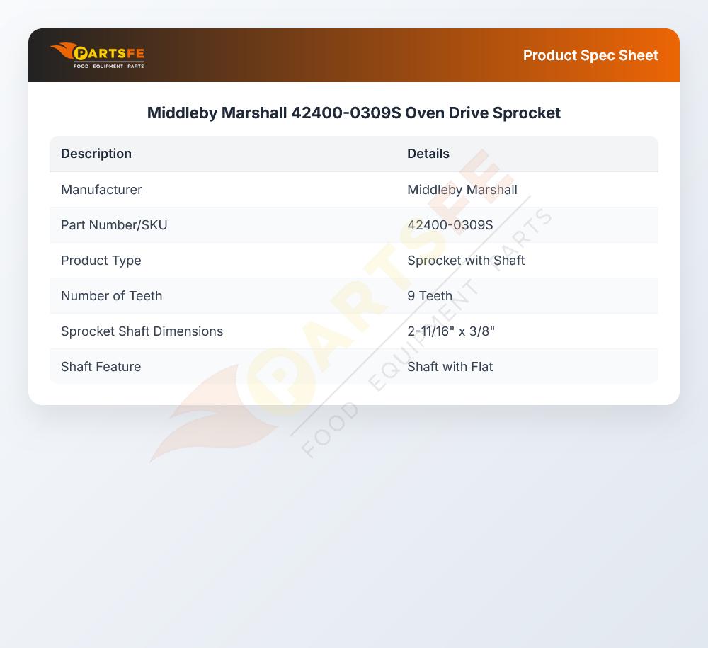 Middleby Marshall 42400-0309S Oven Drive Sprocket