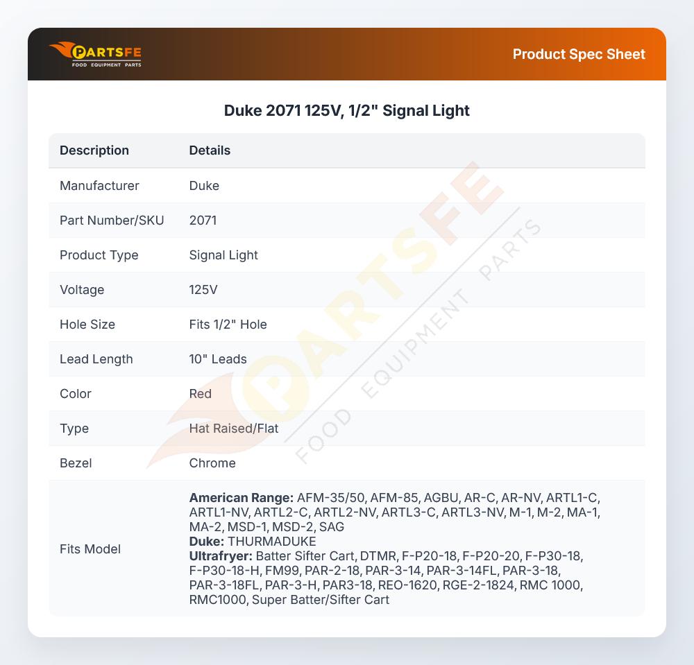 Duke 2071 125V, 1/2" Signal Light