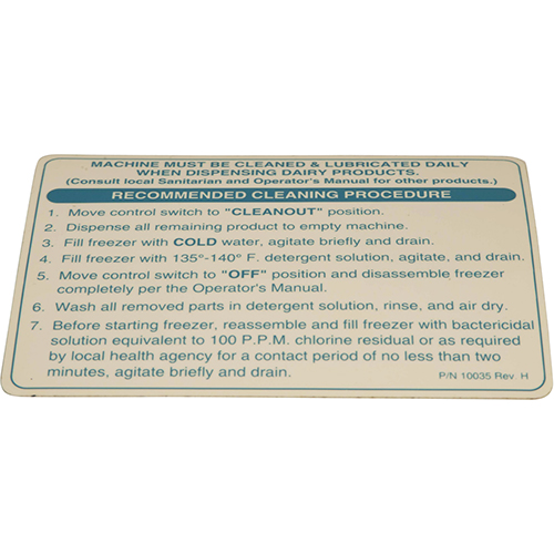 Saniserv SS10035 Saniserve Cleaning Decal