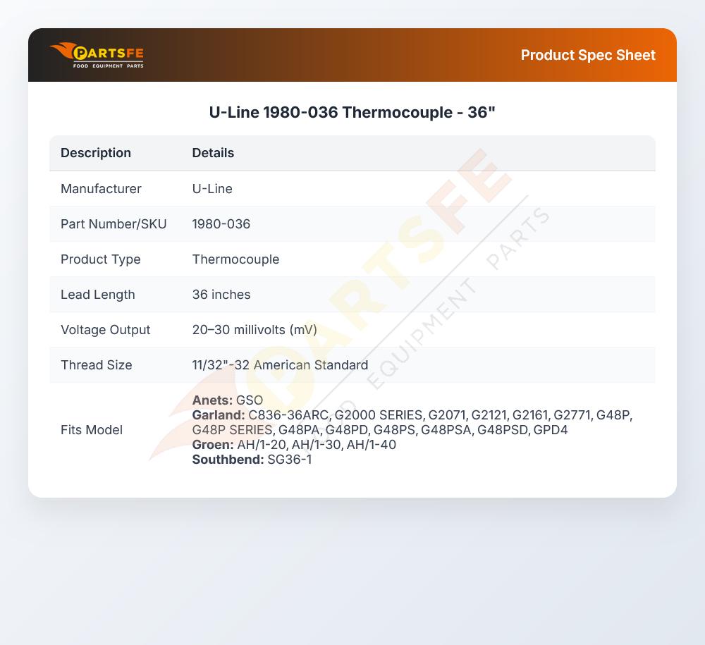 U-Line 1980-036 Thermocouple 36" 20-30 mV