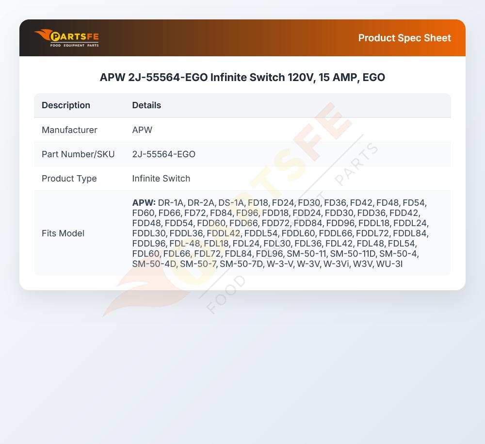 APW 2J-55564-EGO Infinite Switch 15A 120V