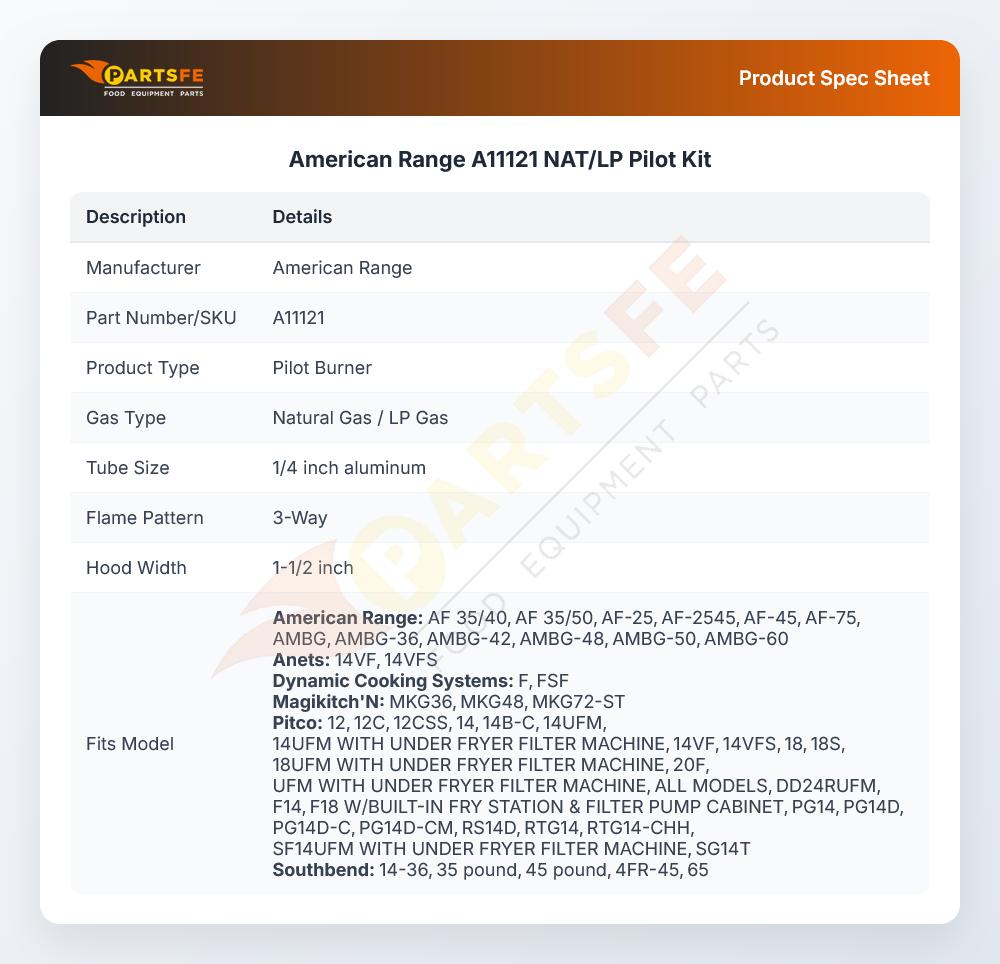 American Range A11121 NAT/LP Pilot Kit