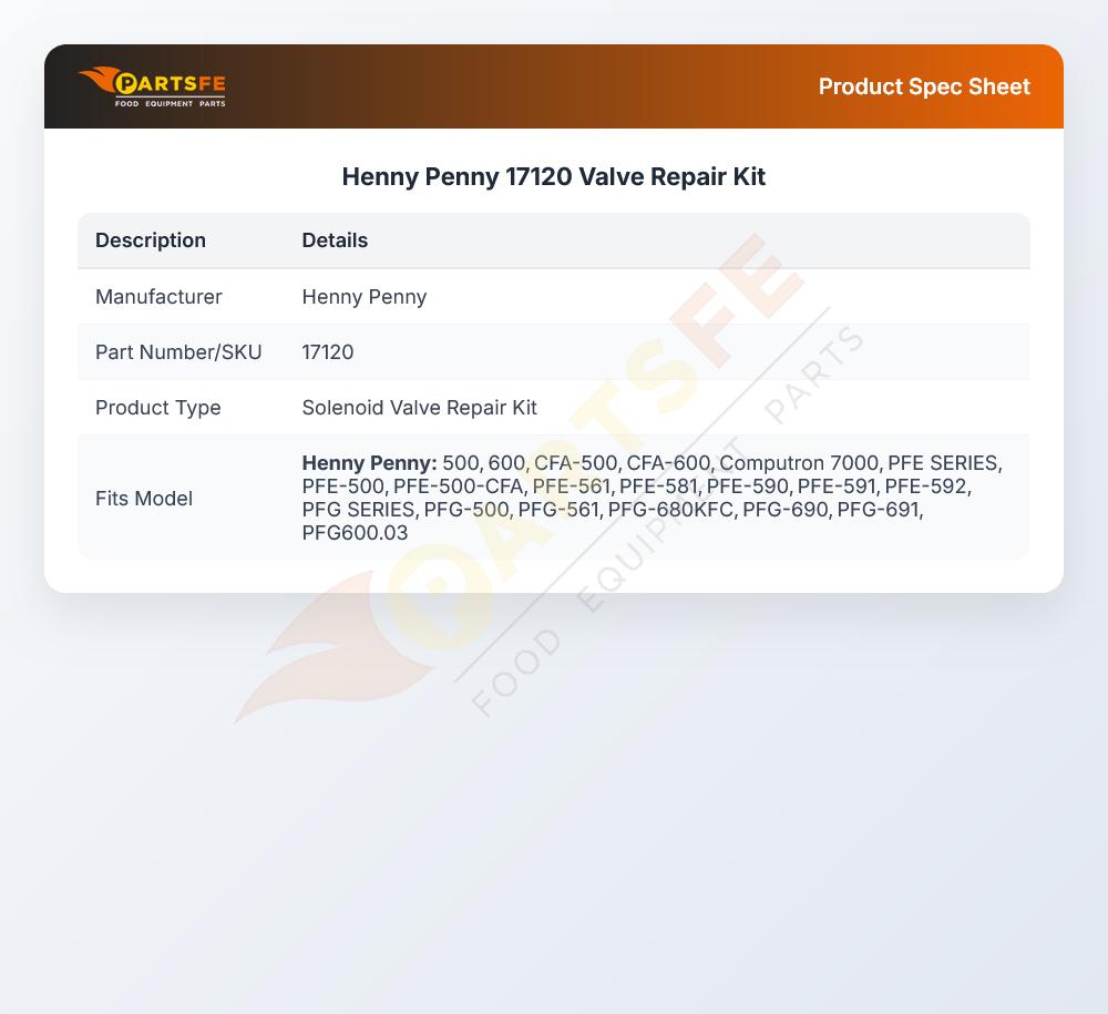 Henny Penny 17120 Fryer Solenoid Valve Repair Kit