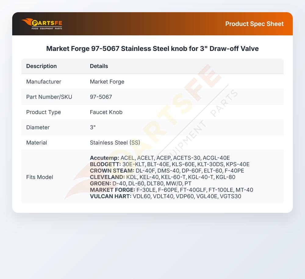 Market Forge 97-5067 Draw-Off Valve Knob 3" Stainless Steel