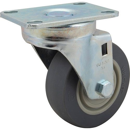 Allpoints 1201015 Medium-Duty 3-1/2" Plate Caster Gray rubber wheel with plastic hub