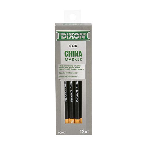 Allpoints 1391063 Black Thin Tip China Marker, 12-Pack