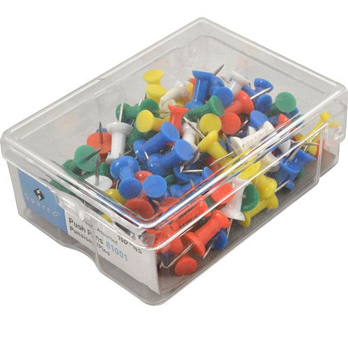 Allpoints 1391087 Assorted Colors Push Pins, 100-Pack