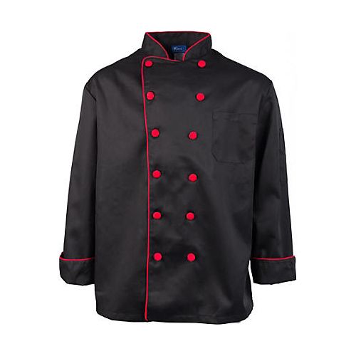 Allpoints 2118BKRDL Kng Executive Chef Coat Lg Black/Red Trim