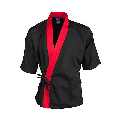 Allpoints 2129BKRD2XL KNG 2Xl Sushi Chef Coat Black/Red 3/4 Sleeve
