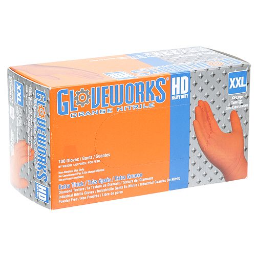 Allpoints 8014467 Disposable Nitrile Gloves, Textured, 8 Mil, Orange, Box of 100, Size XL