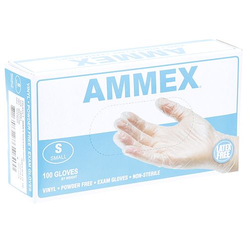 Allpoints 8014469 Disposable Vinyl Powder-Free Gloves, Clear, Box of 100, Size S