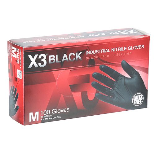 Allpoints 8014541 Medium Black Nitrile Powder-Free Gloves, 100/Box