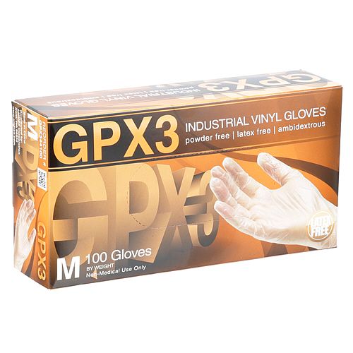 Allpoints 8014544 GPX3 Vinyl Gloves, Box of 100, Powder-Free, Clear, Size M