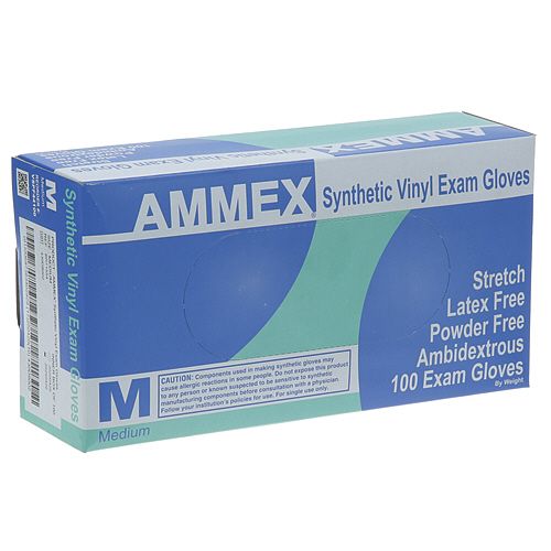 Allpoints 8014554 Ivory Vinyl Exam Gloves, Box of 100, Powder-Free, Size Medium