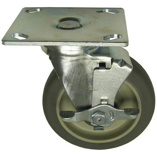 Alto-Shaam CS2026 5" Grey Polyurethane Swivel Plate Caster W/ Brake, 3-3/4 x 4-1/2 Plate