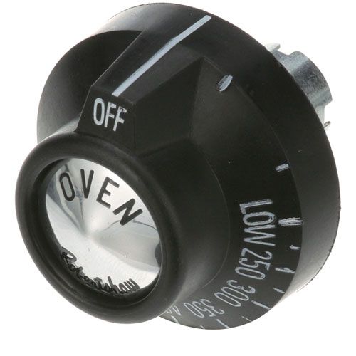 American Range 10484 BJ Oven Thermostat Knob 1-15/16" DIA, OFF-LO-250-500, Mount 11/16" DIA, Notch Position Up, 7/8" Protrusion