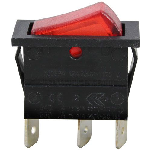 APW 2E-1305610 Lighted Red Rocker Switch, On/off, 250VAC