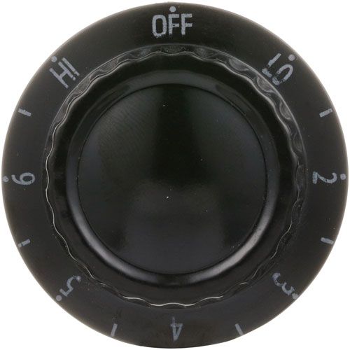 APW 55817 Infinite Switch Knob W/White Numbers 2" DIA, OFF-LO-2-6-HI, Mount .187"
