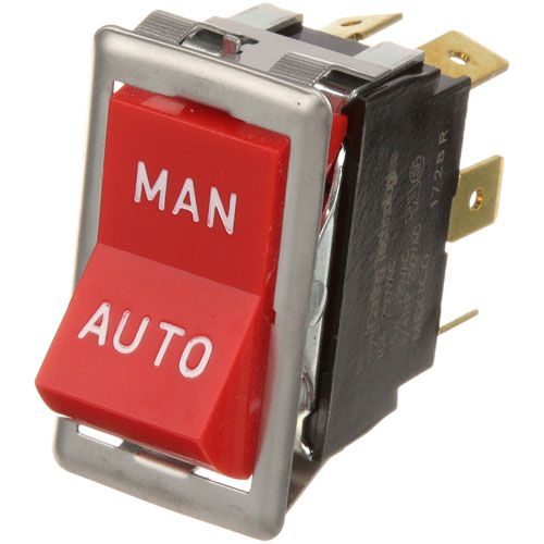 Blodgett 6502 Red Rocker Switch, DPDT, 15A/125V, 10A/250V, Fits 7/8 x 1-1/2 Hole