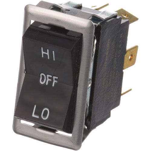 Blodgett 6503 DPDT Black Rocker Switch W/1/4" Tabs, HI-OFF-LO, 7/8" X 1-1/2"