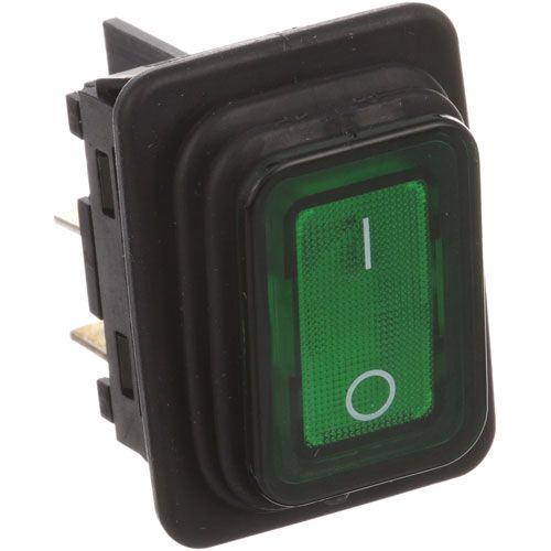 Cadco 9032 DPST Green Rocker Switch W/ 4x 1/4" Tabs, ON/OFF, 16A/125VAC