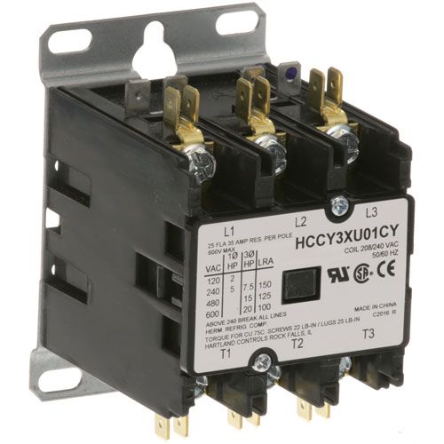 Cleveland KE50749 3 Pole Contactor w/Screw Terminals, 25/35A, 208/240V