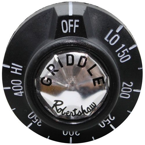 Comstock Castle 18017 BJ Thermostat Black Knob 1-15/16" DIA, OFF-LOW-150-400-HIGH, Mount 11/16", Notch Down, 1" Protrusion