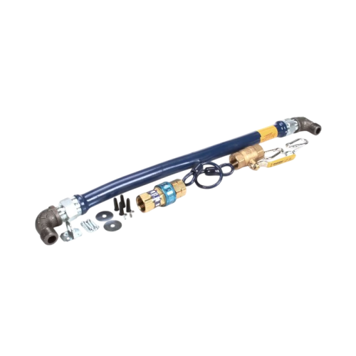 Dormont 1675KIT24 Gas Hose 3/4" x 24" Blue Quick Disconnect Valve Elbows & Restraining Device