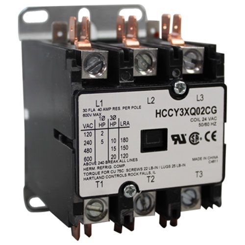 Groen 148102 3 Pole, Contactor W/ 24V Coil, 50/60HZ, 40A Resistive, 30A Inductive
