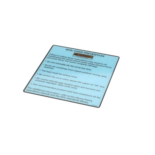 Henny Penny 168575 Open Fryer Boil-Over Prevention Decal