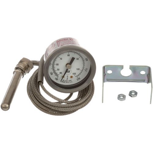 Hobart 00-276923-00006 Thermometer Temperature Gauge w/ 8 ft S/S Braided Cap, Rear Mount "U" Bracket