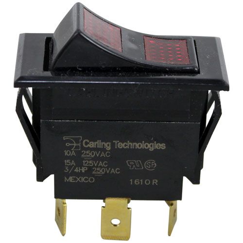 Hobart 715112 DPDT Red Lights Black Rocker Switch, On/off/on,  7/8" X 1-1/2"