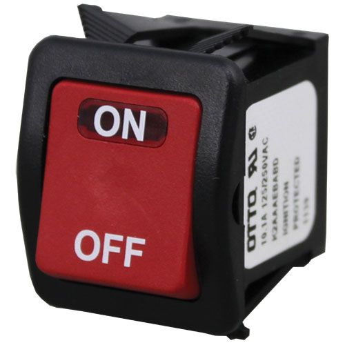 Hobart 810280-00001 Red Lighted Rocker Switch W/ 1/4" Tab & 15/16" X 1-1/8" Hole, On/Off