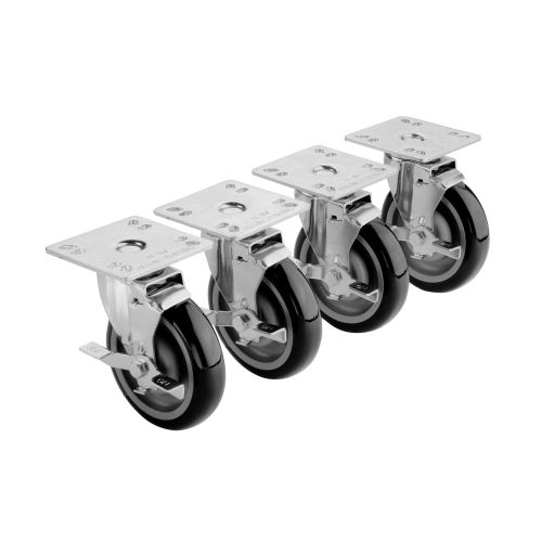 Krowne 28-107S Swivel Plate Caster Set W/Brakes 5" Diameter 4" X 4"
