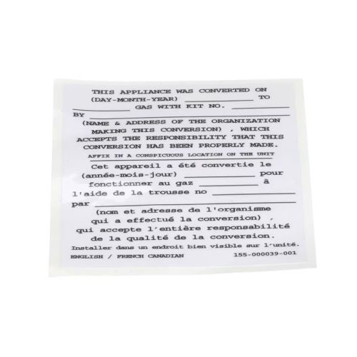 Pitco 155-000039-001 Gas Conversion Sticker