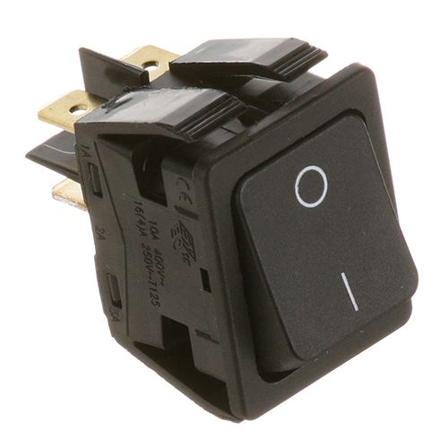 Prince Castle 78-166 Black Rocker Switch W/ 4x1/4" Tab Terminals, DPST, On/Off