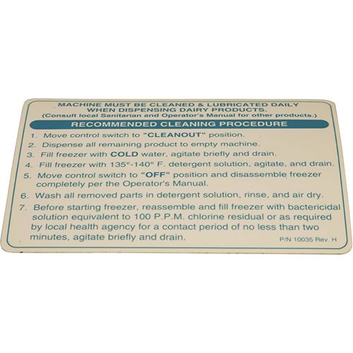 Saniserv 10035 Saniserve Cleaning Decal 