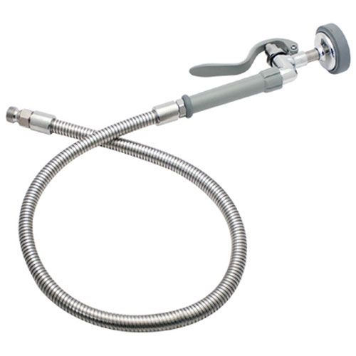 T&S Brass B-0100 Automatic Shut-Off Valve With Spray Head 44" Flexible SS Hose 1/2" Male Inlet