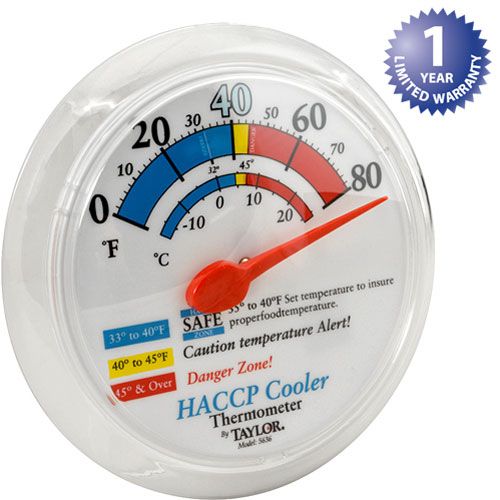 Taylor Thermometer 5636 Thermometer (6"OD,Wall, 0/80F)