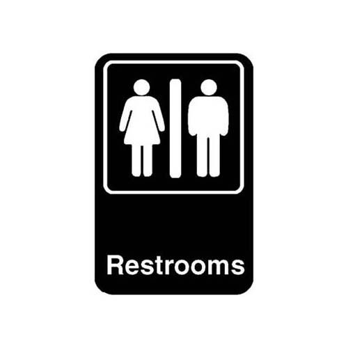 Vollrath 5617 Restrooms Sign, Black, 6" x 9"