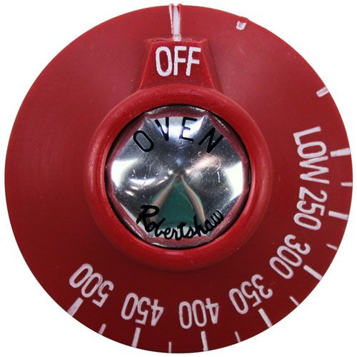 Vulcan Hart 00-417576-00001 Oven Dial W/Protrusion for BJ Thermostat, 2-3/8" DIA, OFF-LOW-250-500F, Mount 11/16", Notch Position Down, 9/16" Protrusion