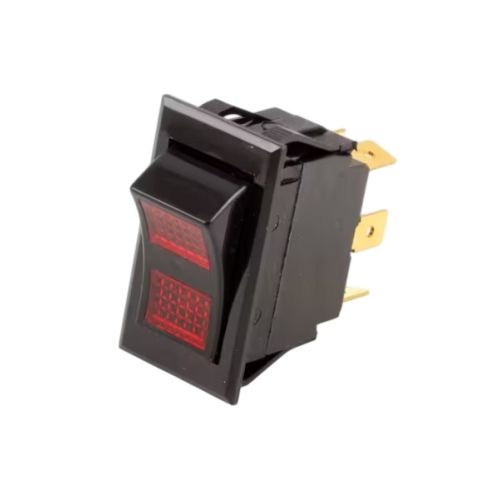 Vulcan Hart 00-715112 DPDT Red Lights Black Rocker Switch, On/off/on,  7/8" X 1-1/2"