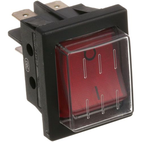 Waring/Qualheim 29477 Red Lighted  Rocker Switch W/ Protective Boot & 4x1/4" Tab Terminals